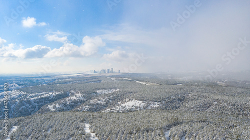 Aerial view of snowy forest in Ankara,TURKEY. photo