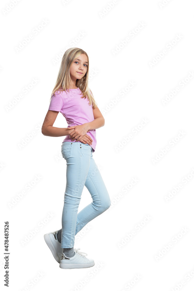 cute little girl posing on white background cute little girl posing on white background