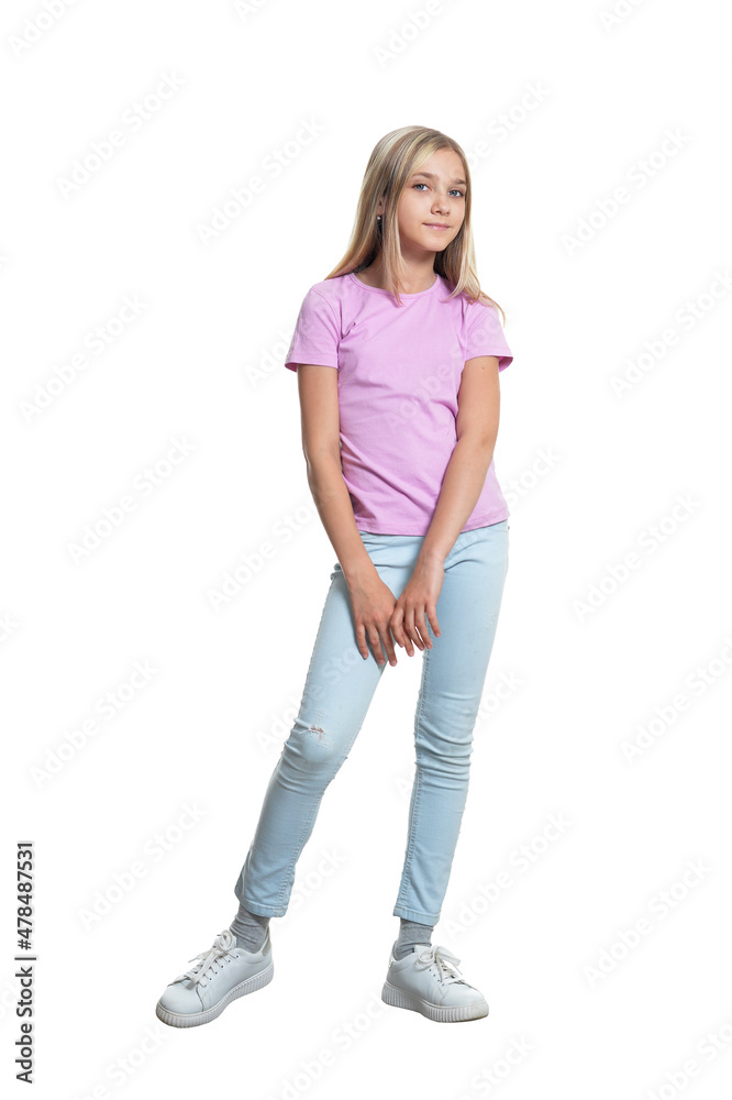 cute little girl posing on white background cute little girl posing on white background