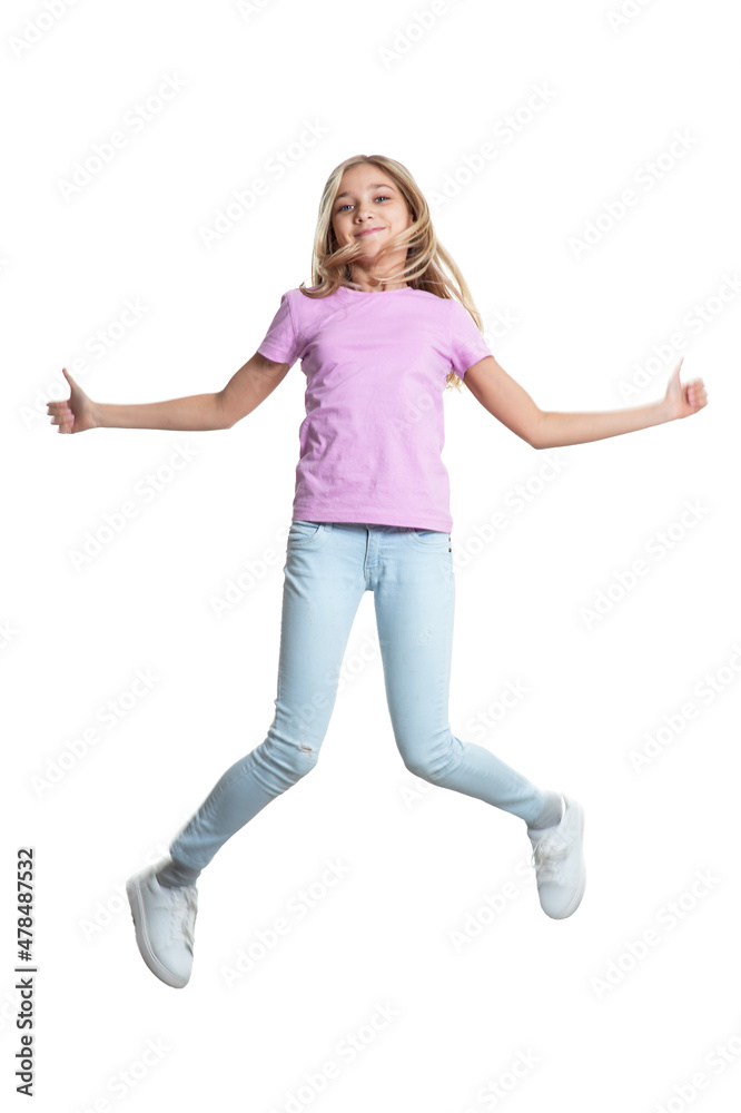 cute girl jumping isolated on white background cute girl jumping isolated on white background