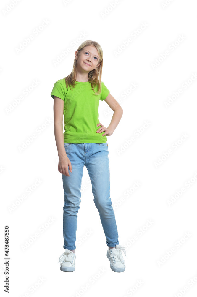 cute little girl posing on white background cute little girl posing on white background
