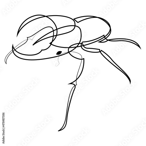 One line rhino beetle design silhouette. Hand drawn minimalism style vector illustration