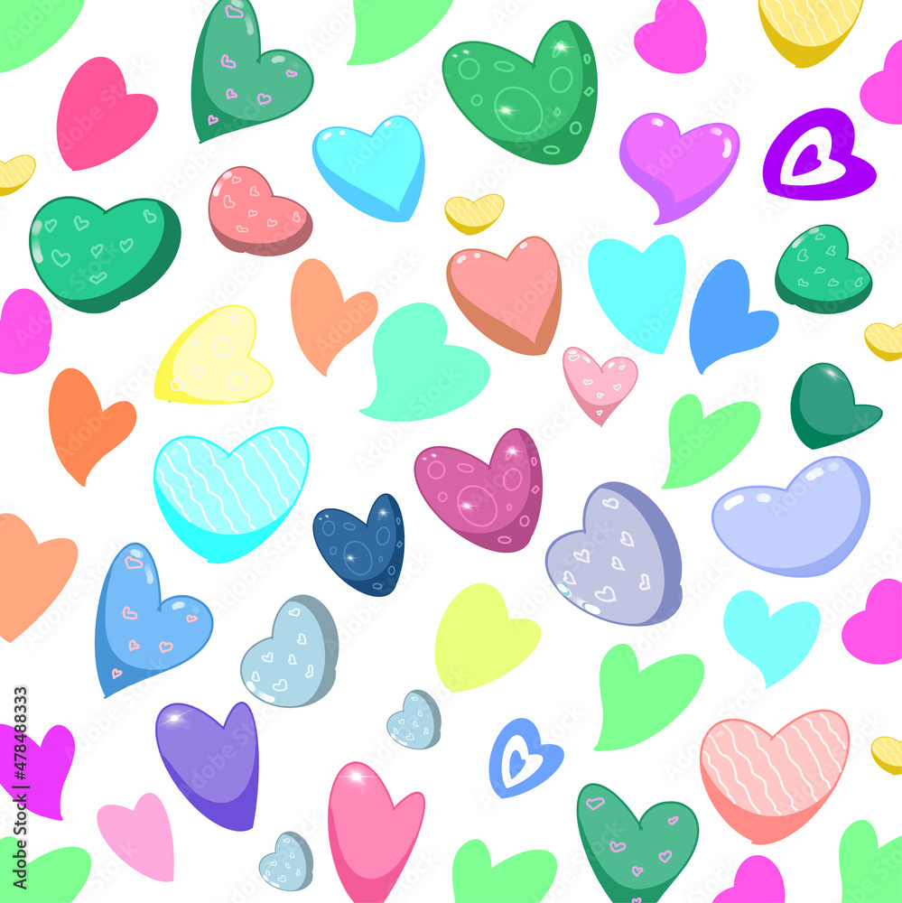 Abstract seamless chaotic print with hearts elements. Wallpaper for girls. Fashion style pattern Abstract seamless chaotic print with hearts elements. Wallpaper for girls. Fashion style pattern