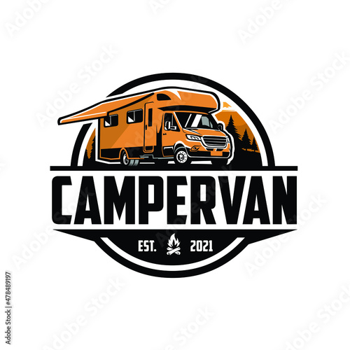 Fototapeta Campervan RV motorhome caravan outdoor circle emblem logo
