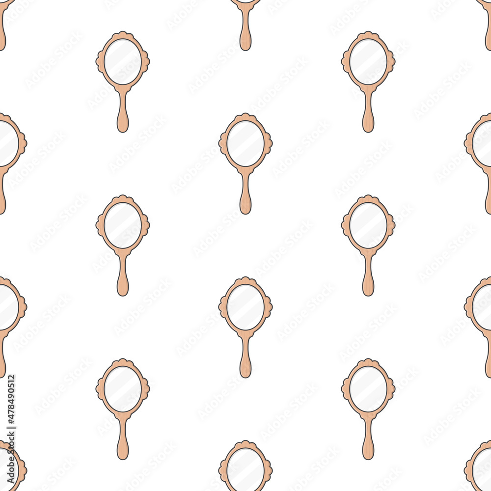 Hand Mirror Seamless Pattern On A White Background. Mirror Theme Vector Illustration Hand Mirror Seamless Pattern On A White Background. Mirror Theme Vector Illustration
