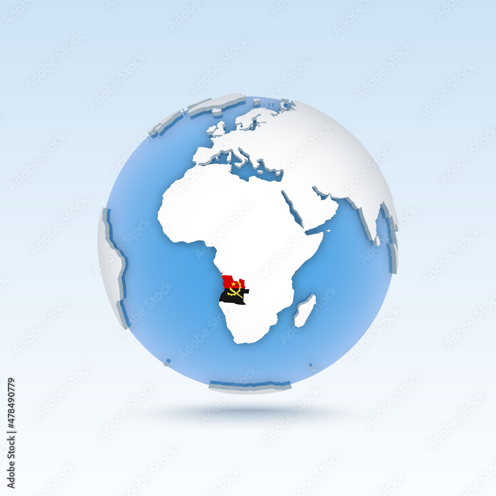 Naklejka premium Angola - country map and flag located on globe, world map.