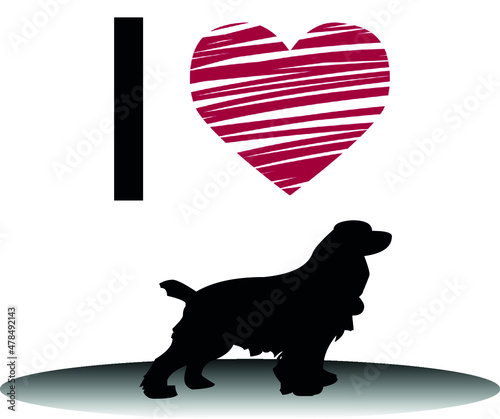 I Love Dog with Scratched Heart and Gray Base Cocker