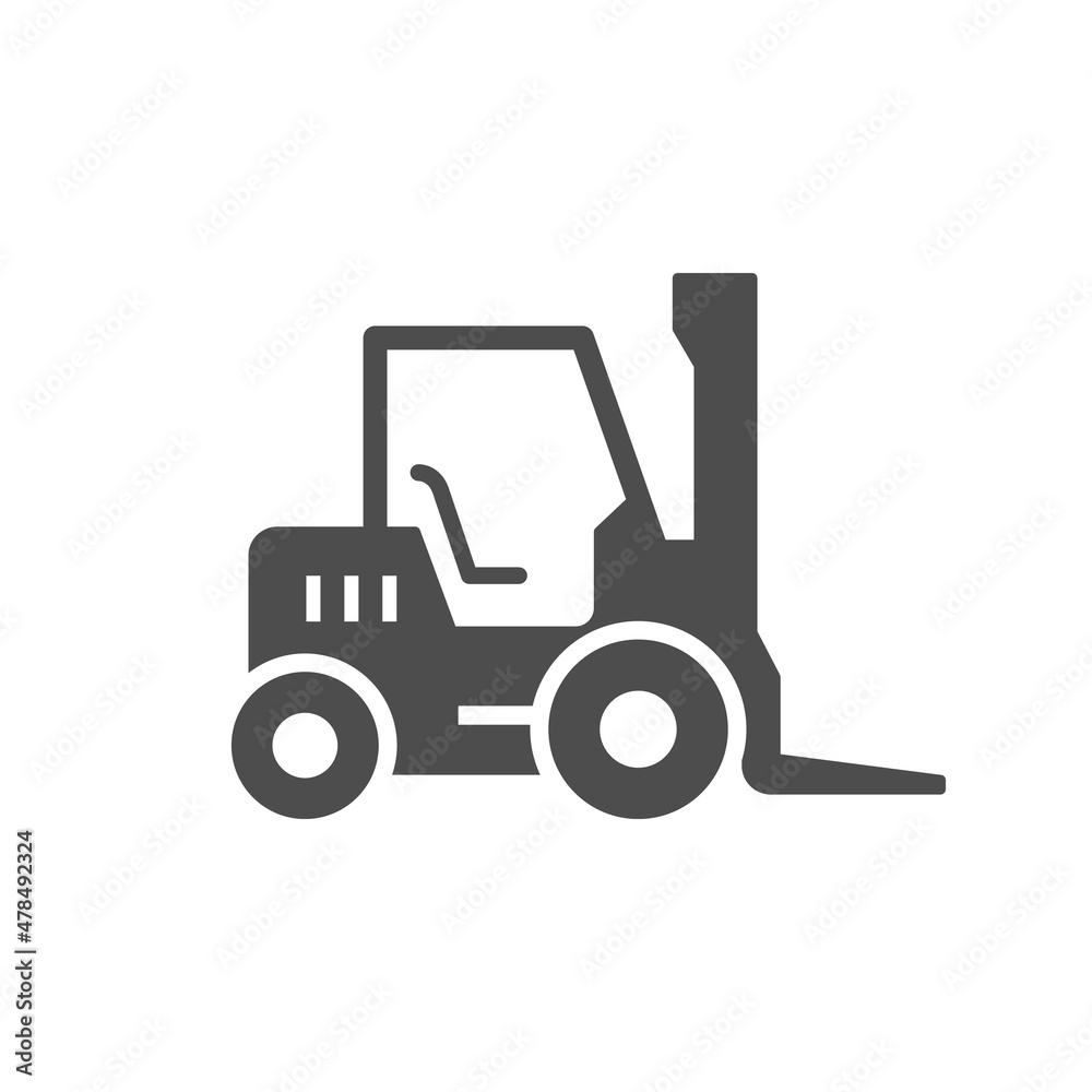 Forklift loader or warehouse vehicle glyph icon