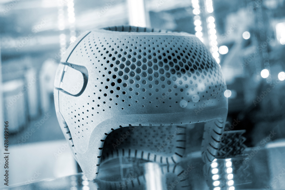 Gray orthopedic plastic prosthesis printed on powder 3D printer for