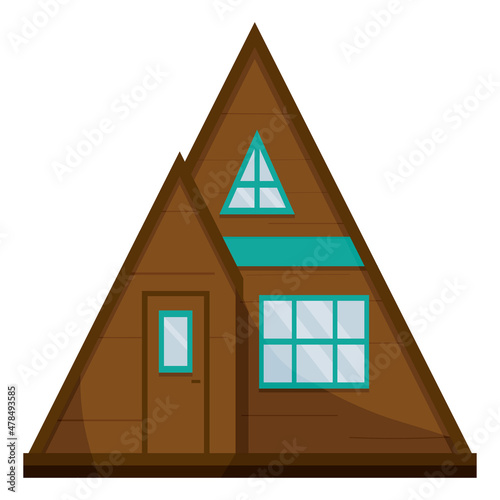 Triangle tiny house for comfort camping in forest isolated on white. Eco friendly rest concept. Vector flat illustration