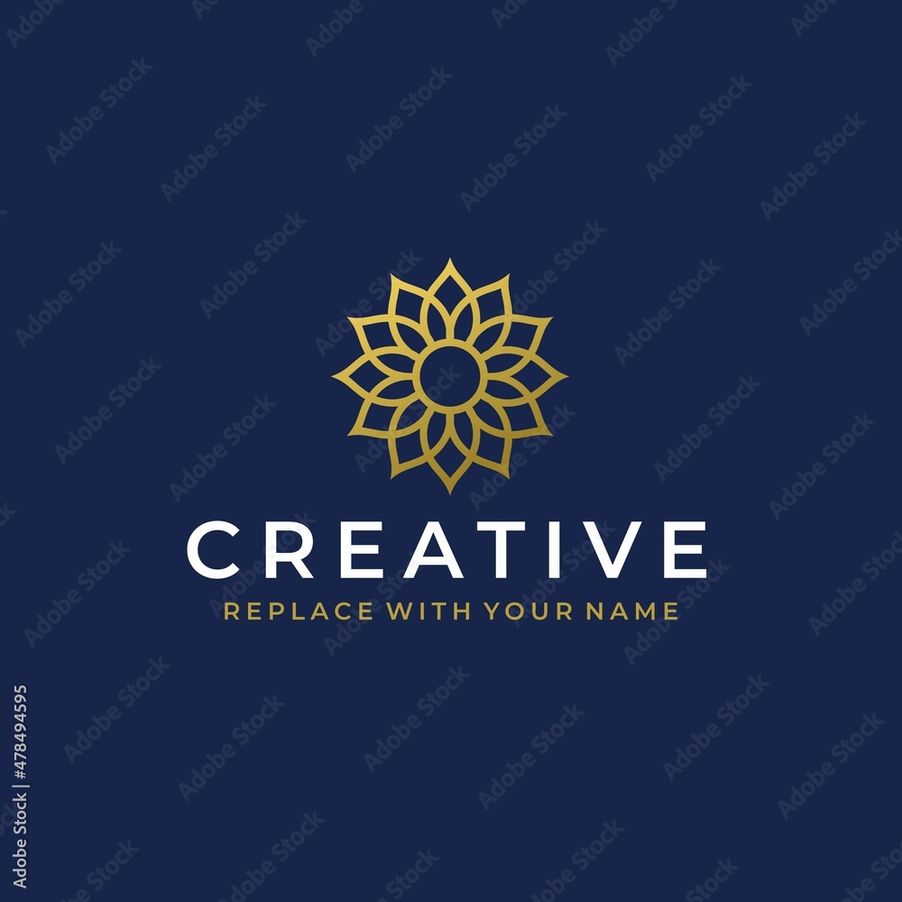 Abstract flower logo with gold color and dark background Abstract flower logo with gold color and dark background