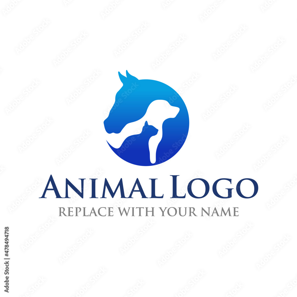 Animal logo with horse dog and cat icon