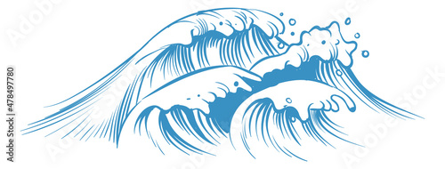 Sea waves. Nautical water cwirl in vintage sketch style