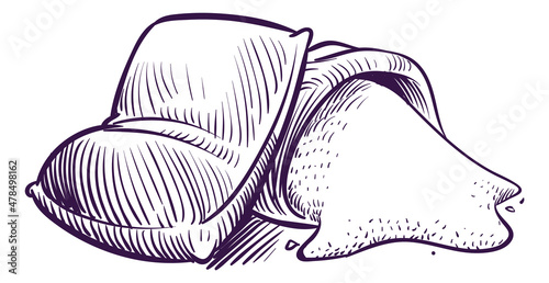Canvas sack with grain or powder in hand drawn engraving style