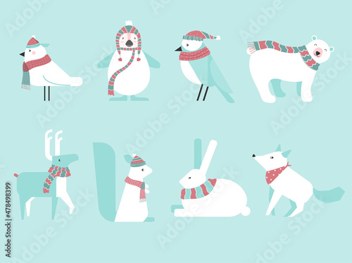 Set of cute animals poster,template,cards,bear,bird,lion,zoo,winter,Vector illustrations 