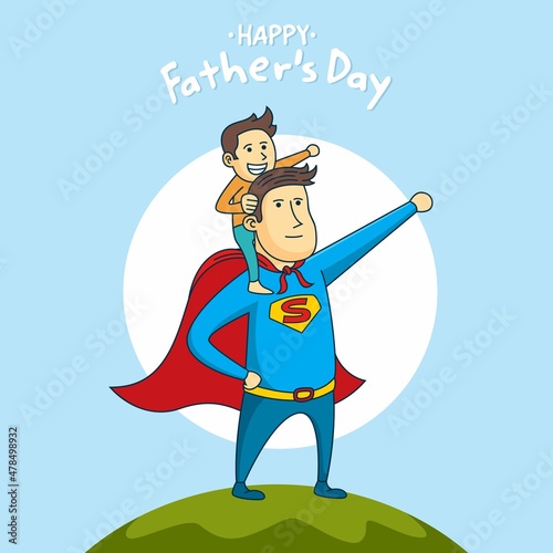 Father's day background with a father wearing superhero clothes