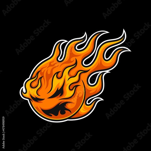 fireball with burning eyes and black background