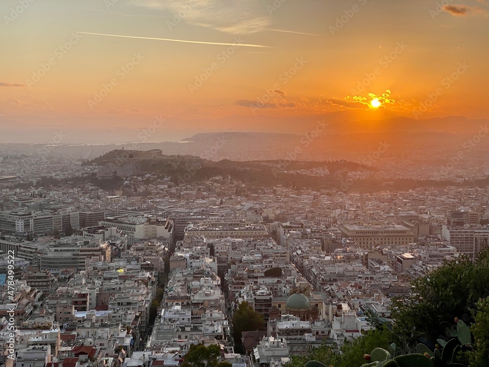 sunset above athens and the acropolis