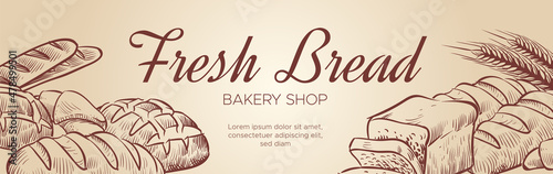 Fresh bread banner template. Horizontal bakery advertising