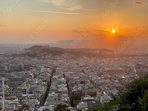 sunset above athens and the acropolis