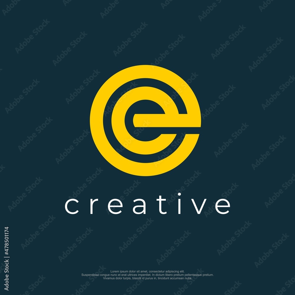 letter-e-logo-design-template-with-with-a-circle-style-and-yellow-stock