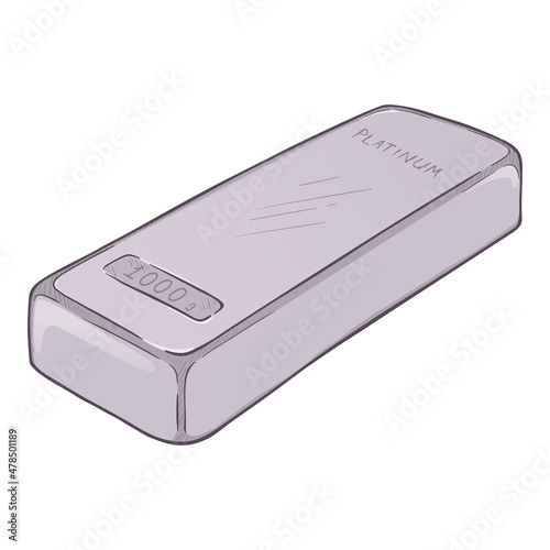Platinum Ingot. Vector Cartoon Illustration of Metal Bullion.