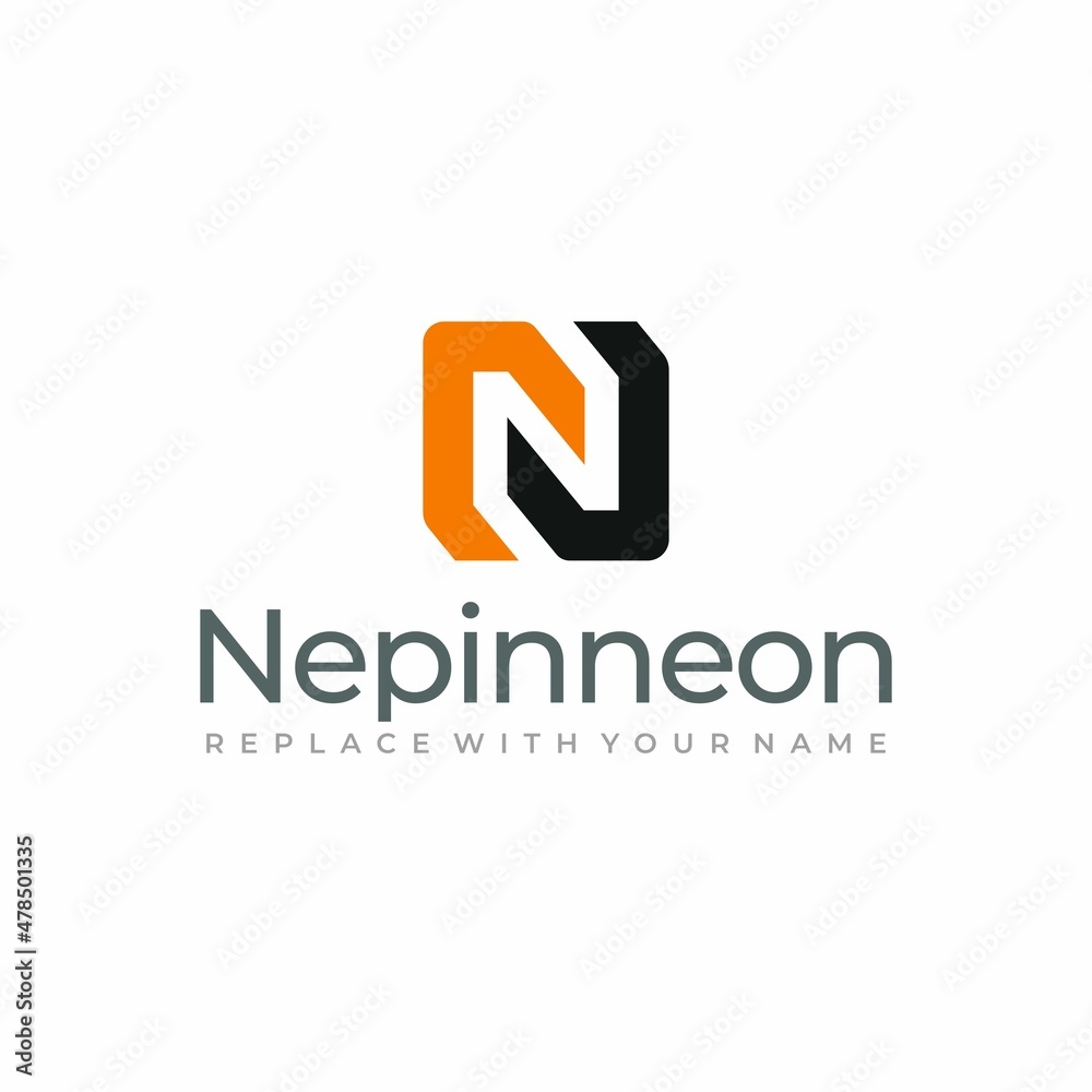 Letter N logo design template with black and orange color