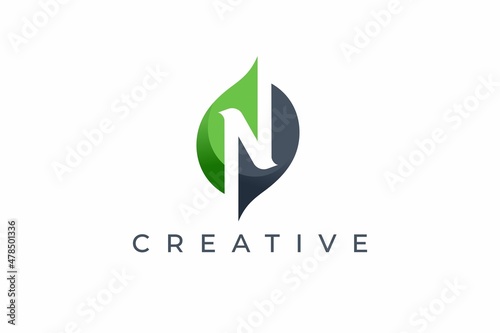 Letter N logo design template with leaf icon