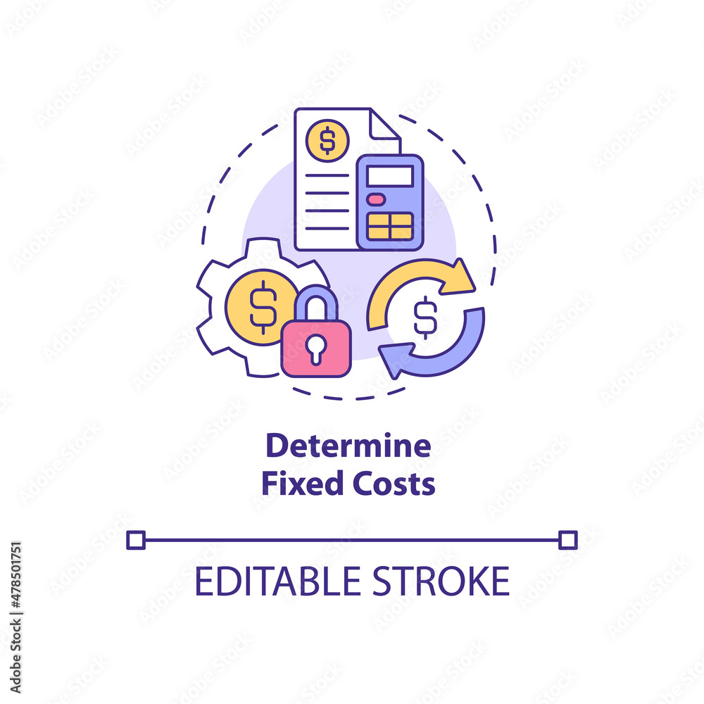 Determine fixed costs concept icon. Recurring payments. Startup budgeting abstract idea thin line illustration. Isolated outline drawing. Editable stroke. Roboto-Medium, Myriad Pro-Bold fonts used Determine fixed costs concept icon. Recurring payments. Startup budgeting abstract idea thin line illustration. Isolated outline drawing. Editable stroke. Roboto-Medium, Myriad Pro-Bold fonts used