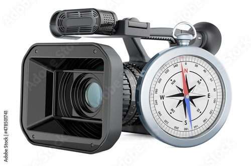 Professional video camera with compass, 3D rendering