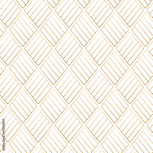 Abstract geometric seamless pattern. Contour linear rhombus parquette ornament of gold gradient lines on white background