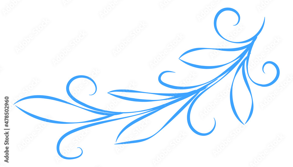 Floral motif in blue line style. Doodle ornament element Floral motif in blue line style. Doodle ornament element