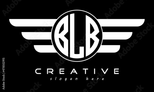 BLB three letter monogram type circle letter logo with wings vector template. photo