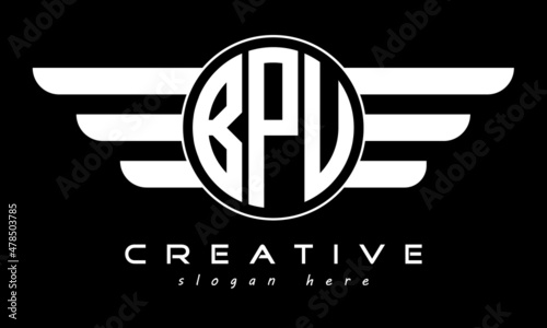 BPU three letter monogram type circle letter logo with wings vector template. photo