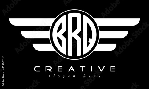 BRQ three letter monogram type circle letter logo with wings vector template. photo