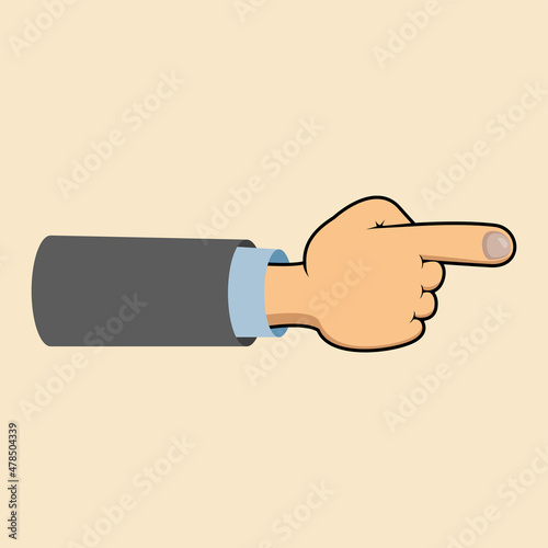 A hand forefinger points the direction. vector illustration