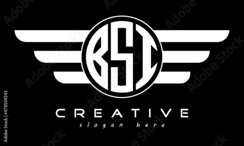 BSI three letter monogram type circle letter logo with wings vector template. photo