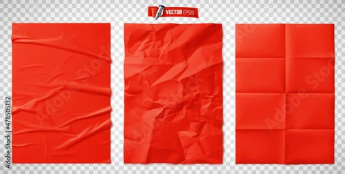 Vector realistic illustration of red paper textures on a transparent background.