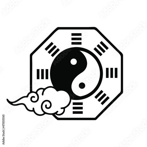 Yin Yang symbol of Chinese phylosophy. Black and white illustration on white background.