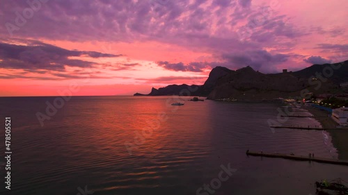 Crimea_Sudak - beach_sunset_boat_01