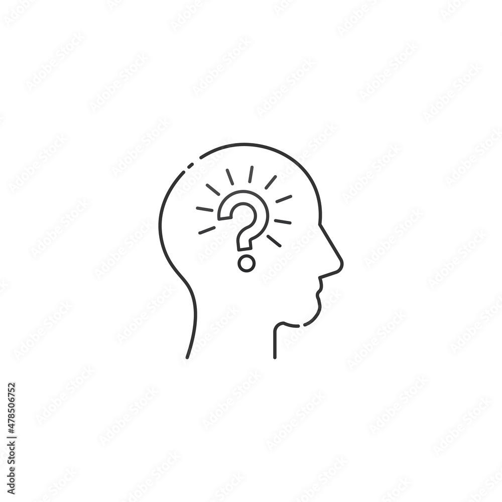 Human head profile and question mark line icon, cognitive psychology or psychiatry, self questioning, education concept, vector linear design. Stock vector illustration isolated on white background Human head profile and question mark line icon, cognitive psychology or psychiatry, self questioning, education concept, vector linear design. Stock vector illustration isolated on white background