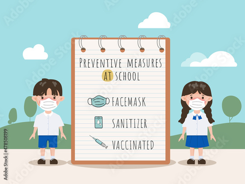 Children preventive measures to protection coronavirus covid-19 at school.