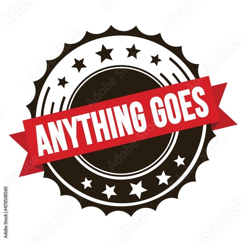 Quadro em tela ANYTHING GOES text on red brown ribbon stamp.