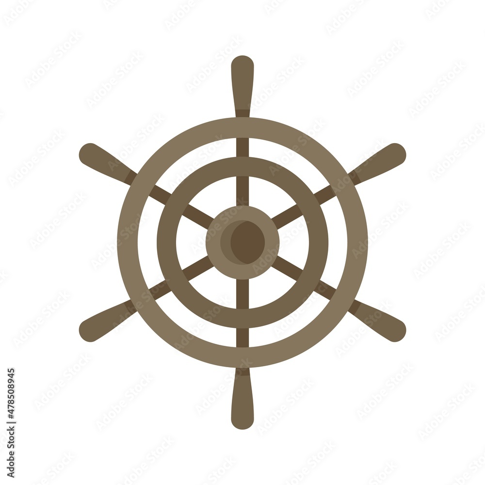Obraz premium Steering ship wheel icon flat isolated vector