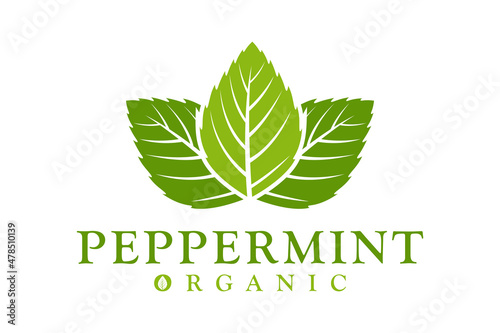Peppermint Mint leaves and Heart Love logo design inspiration