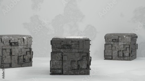 Fotografie, Tablou abstract background of sci fi box container stand , 3D illustration rendering