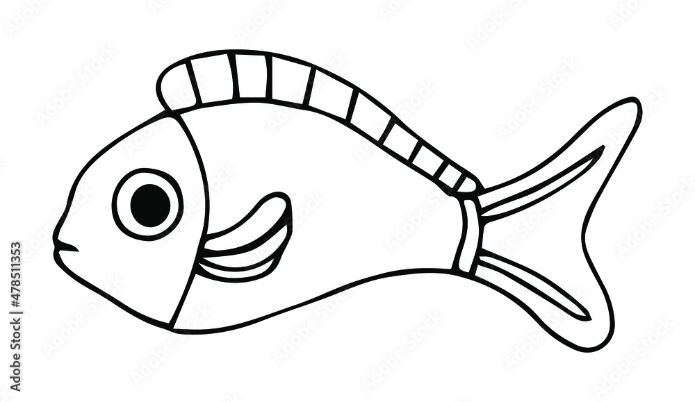 Cute tropical fish - a picture for coloring. Vector linear fish - animal  design element. Aquarium fish - pet. Outline. hand drawing Stock Vector |  Adobe Stock