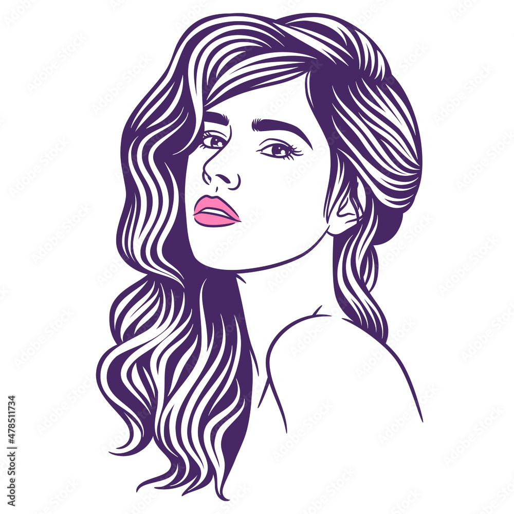 Beauty woman line art black and white