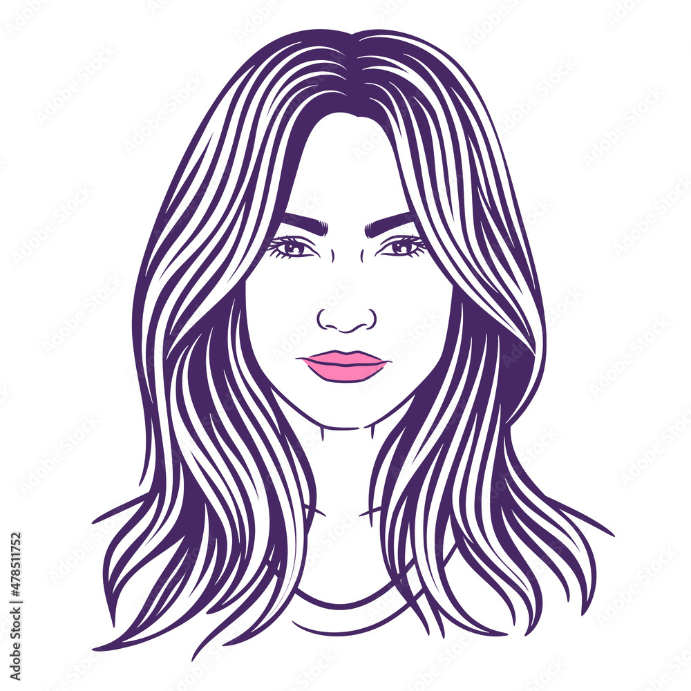 Beauty woman line art black and white