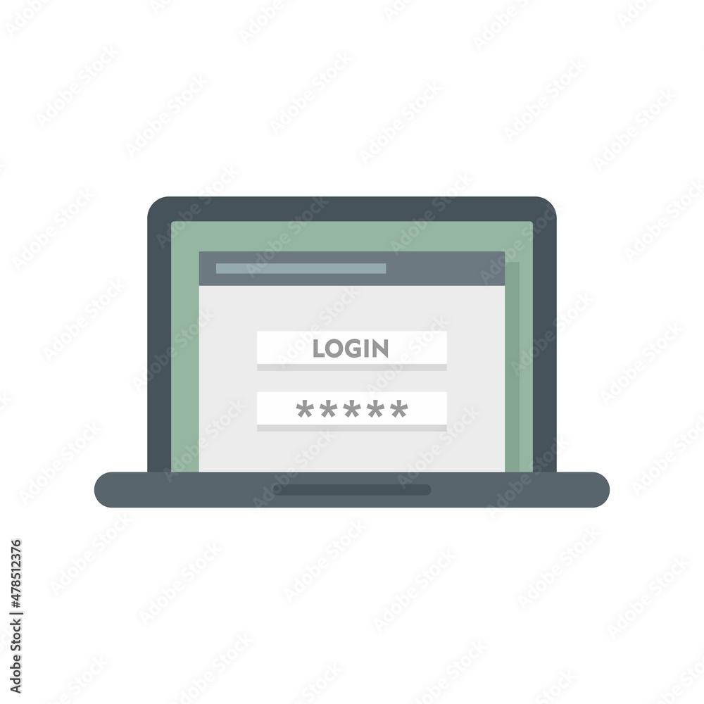 Laptop authentication icon flat isolated vector